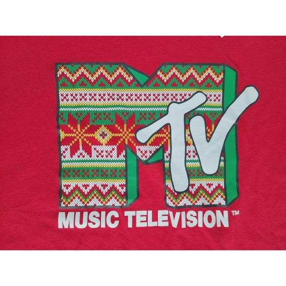 MTV Christmas Holiday Tshirt Womens S Red Graphic Runs Small See Measurements - Picture 2 of 3